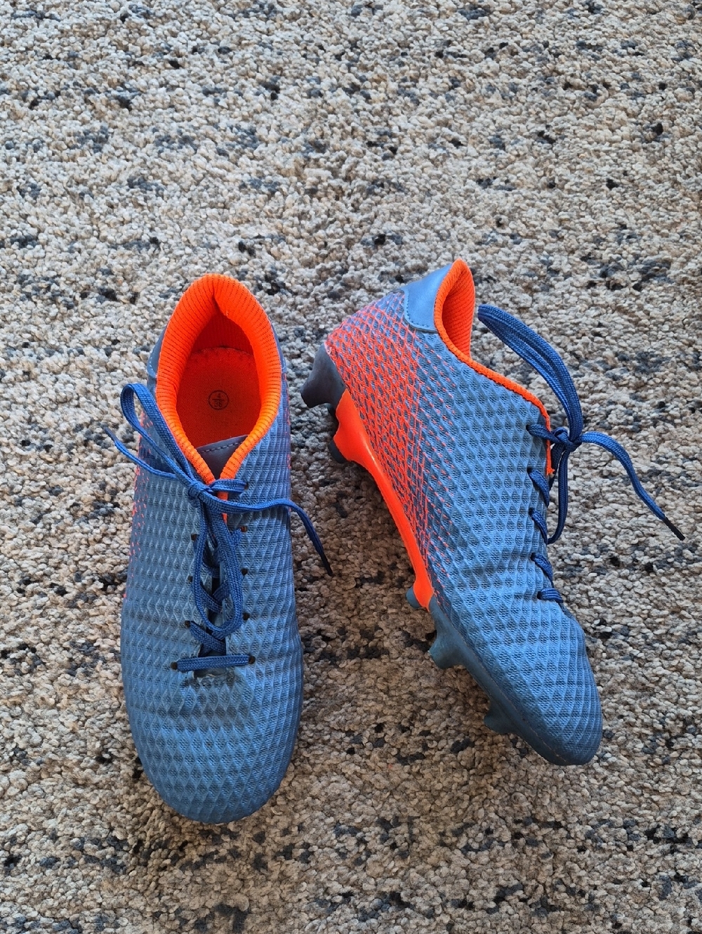 Source Unknown Blue and Orange Kids Soccer Cleats